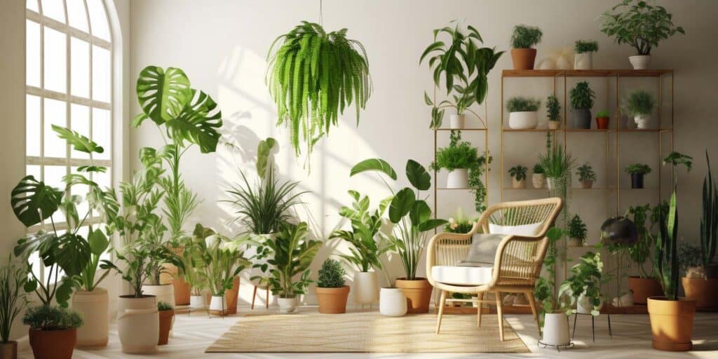 Indoor plants improving air quality in a home