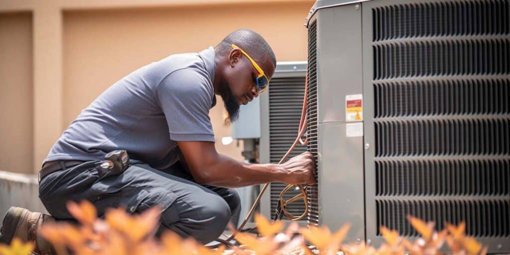 Technician working on an AC unit